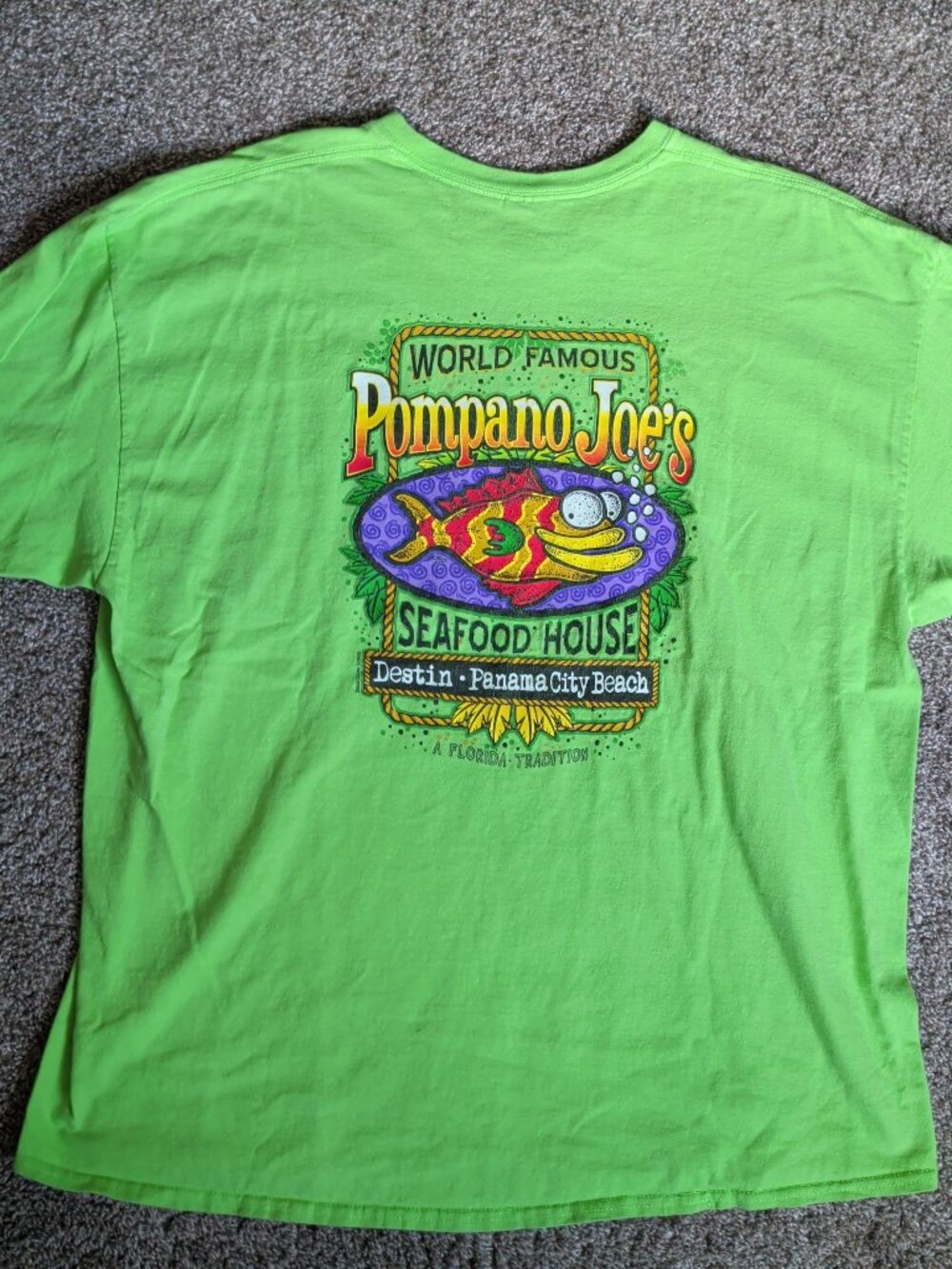 Pompano Joe's Seafood House Cut Tag 2XL Green Short Sleeve Beach Shirt